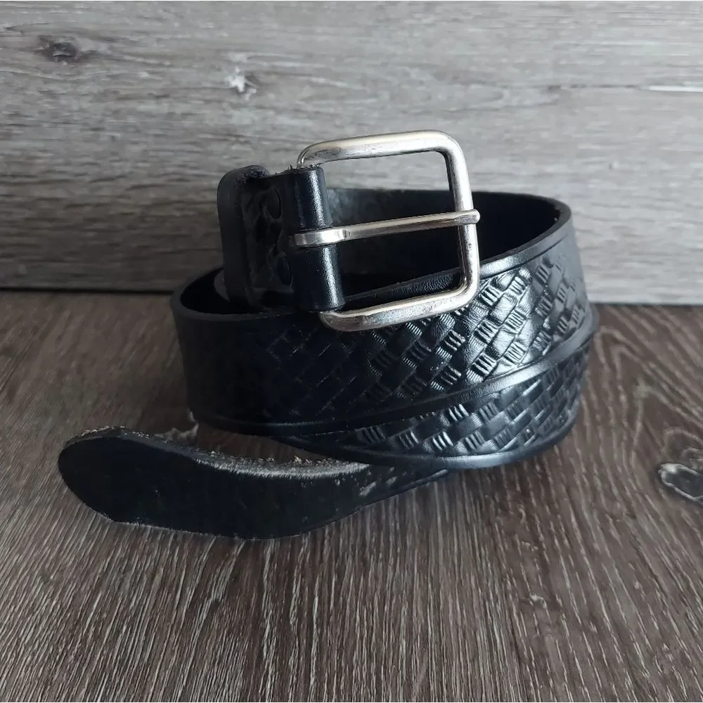 Men's Black Basketweave Leather Belt 48